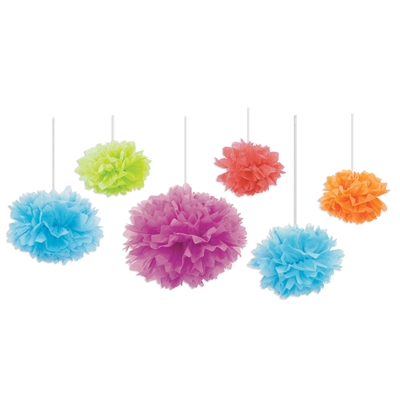 Multi-colored hangign tissue paper fluff balls 