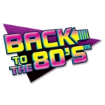 1980's style sign in purple, black and yellow, that reads, "Back to the 80's"