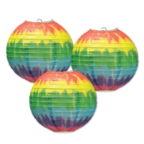 round hanging lanterns in tie-dyed colors