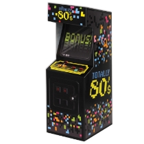 table centerpiece in the shape of a retro arcade game from the 1980's