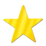 Gold printed card stock star cutout.