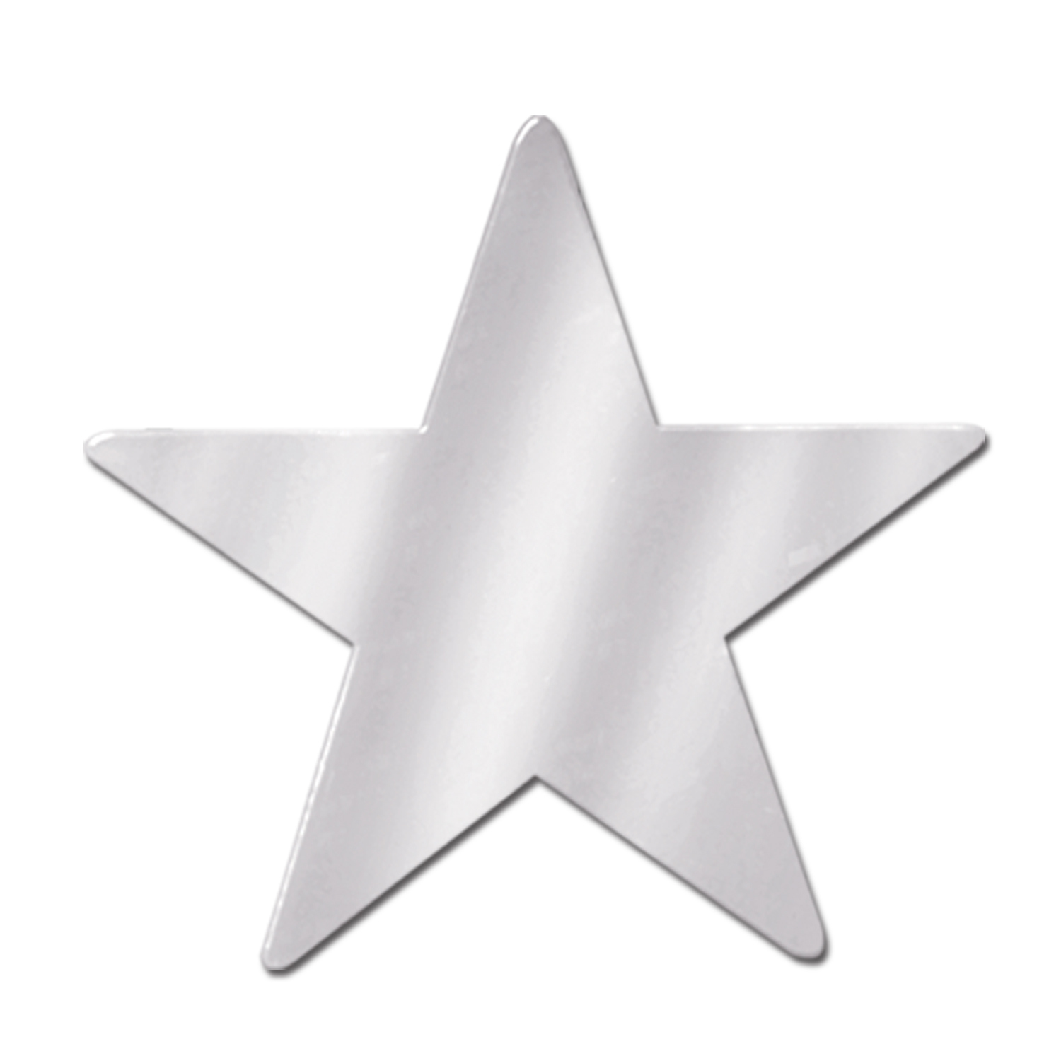 Silver printed card stock star cutout.