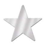 Silver printed card stock star cutout.