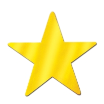 Gold printed card stock star cutout.