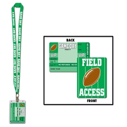green game day lanyard with a field access pass at the bottom