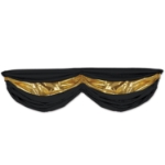 Black and shiny gold fabric bunting.