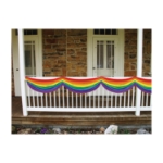 Rainbow colored fabric bunting.