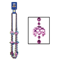 1980's style beads with pac-man characters around the necklace