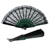 Hand Fiesta fan in black lace and green with red accents.