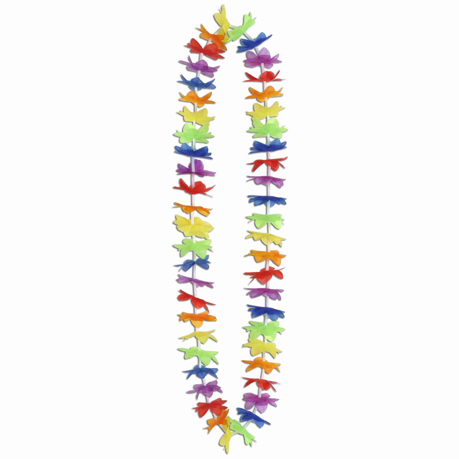Silk N Petals Rainbow Floral Lei with rainbow colored petals.