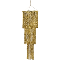Gold metallic stranded shimmering chandelier.