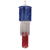 red, white, and blue metallic hanging chandelier