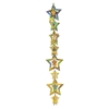Dangling decoration with various sized 3-d gold prismatic stars.