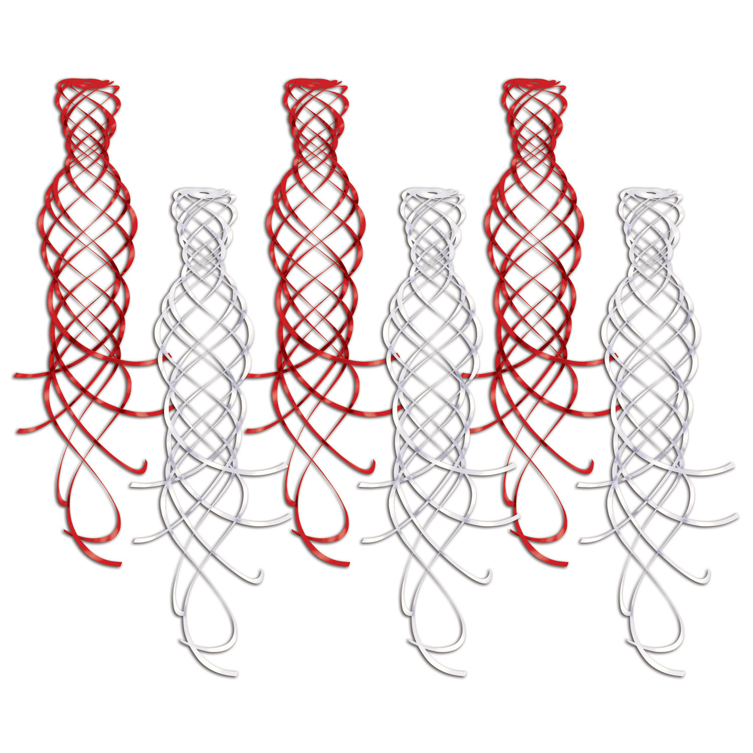 red and white hanging whirl decorations
