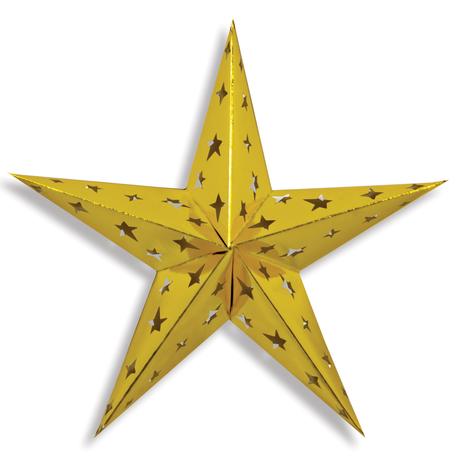 Silver dimensional gold star with star accent cutouts.