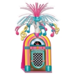 1950's style jukebox centerpiece with musical notes on the top