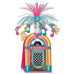 1950s style jukebox centerpiece with musical notes on the top