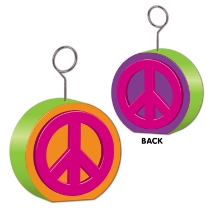 peace sign balloon holders in 1960's colors