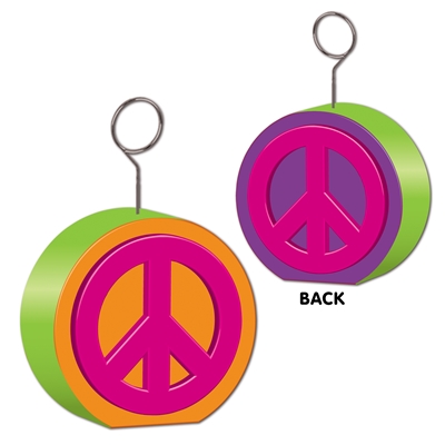peace sign balloon holders in 1960's colors