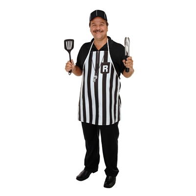 black and white striped referee apron