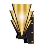 Wall scone from teh 20's with a black back ground and gold design.