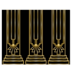 Wall back drop with a black back ground and gold outlined columns.