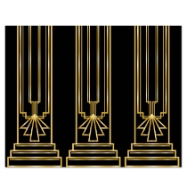 Wall back drop with a black back ground and gold outlined columns.