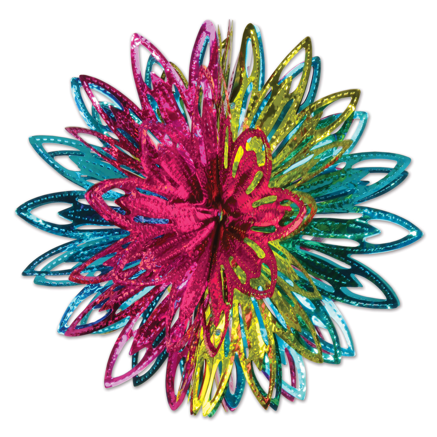 Matallic starburts star with cerise, lime green, and teal colors in a beautiful pattern.