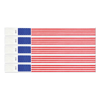 Waterproof American flag printed wristbands that fits most adults.