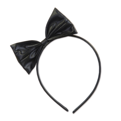 Black head band with a decorative black bow to match.