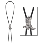 shoelace western bolo tie with a cowboy boot clasp