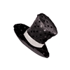 Black fabric material top hat with sequines attached to a metal hair clip.