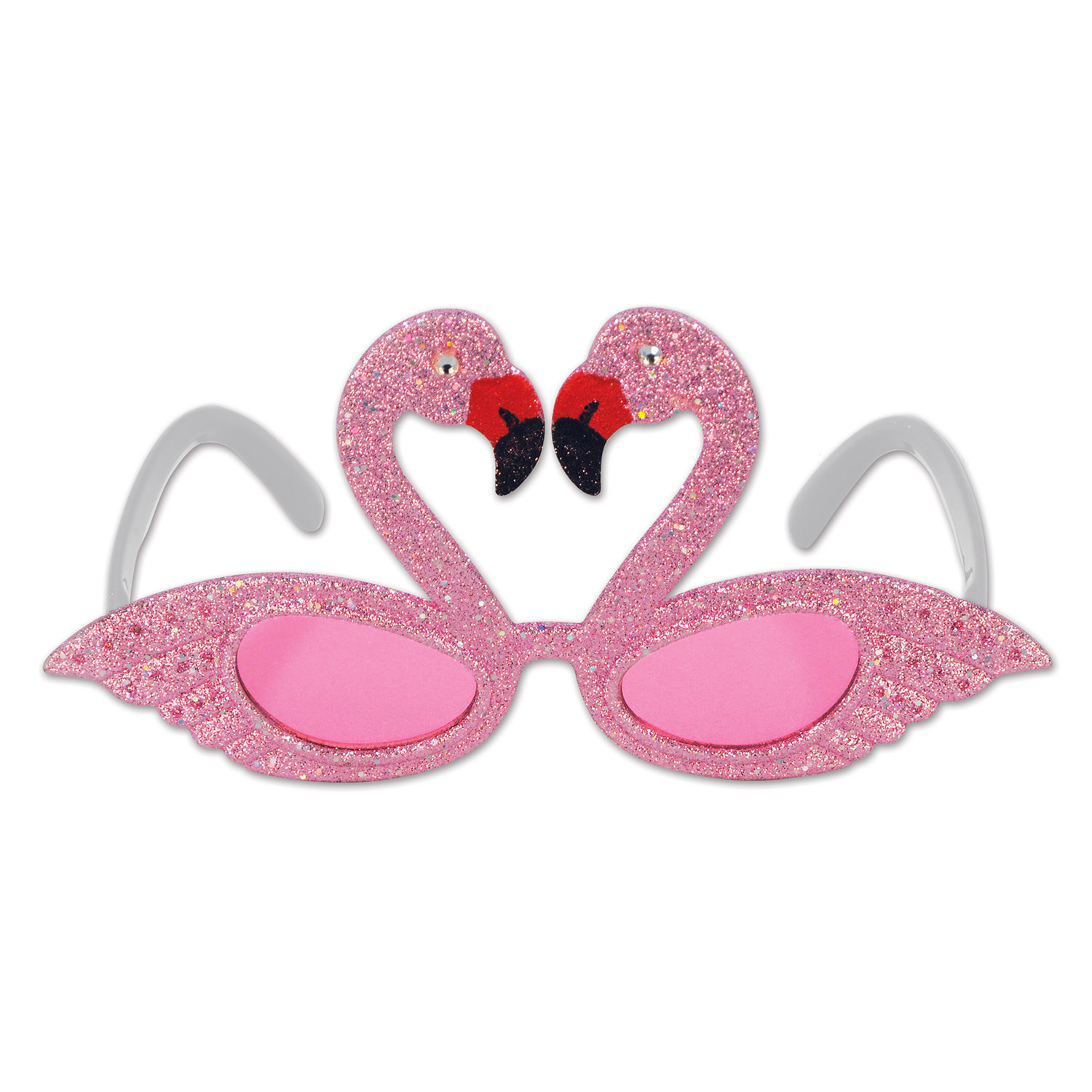 flamingo eyeglasses that are pink with glitter