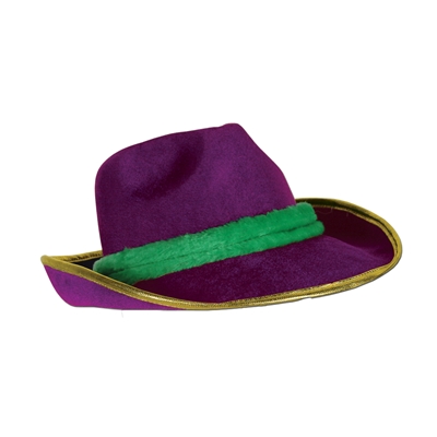 green and purple fedora hat