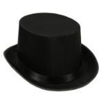 Black top hat that is made of a satin material.