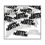 Black and silver 'Happy New Year" confetti pieces.