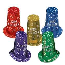 Assorted packaged of super high hats in different vibrant colors and accented with printed white stars.