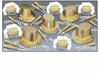 gold party kit for New Years Eve that has prismatic gold foil party hats, happy new year tiaras, and shiny horns