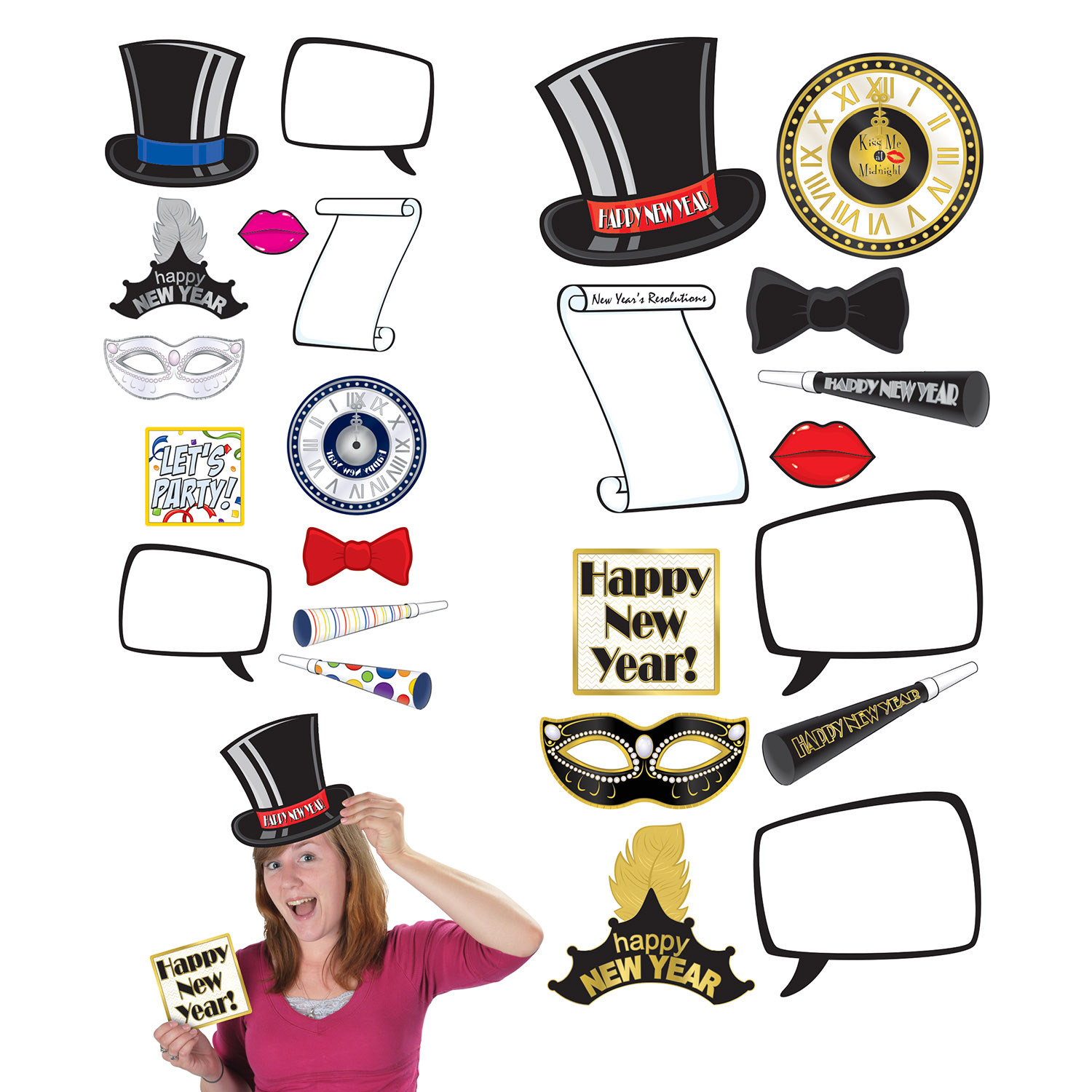 Card stock cutouts such as scrolls, top hats, bows, tiaras and so much more.