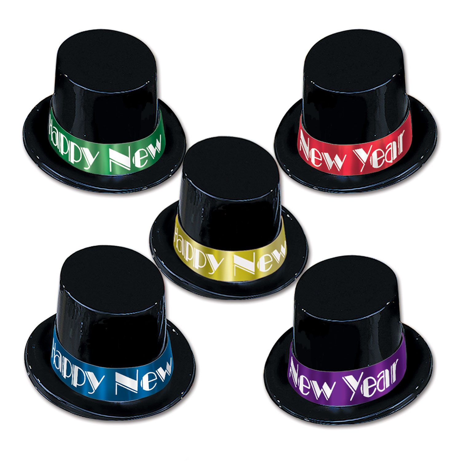 Black Top Hat with Multi-Color Happy New Year Bands