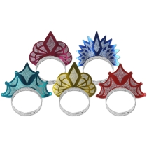Assorted colored and designed tiaras with accents of glitter.