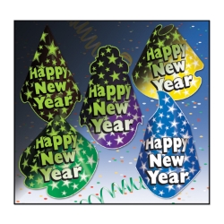 Traditional party hats with color in the like and glow in the dark.