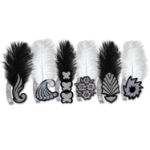 black, silver, and white tiaras in the style of a 1920's flapper