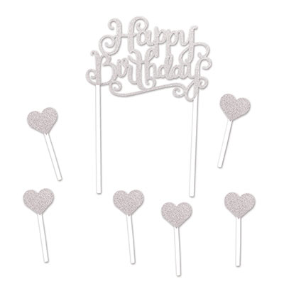 Silver Happy Birthday Cake Topper