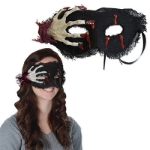 Halloween mask with a scary hand grasping at the wearers face