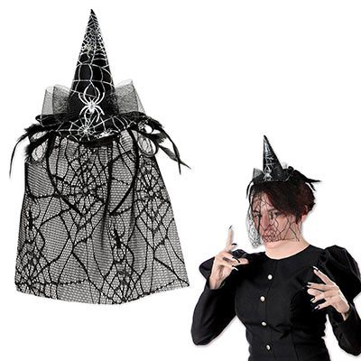 spider hat for Halloween with a spider web veil 