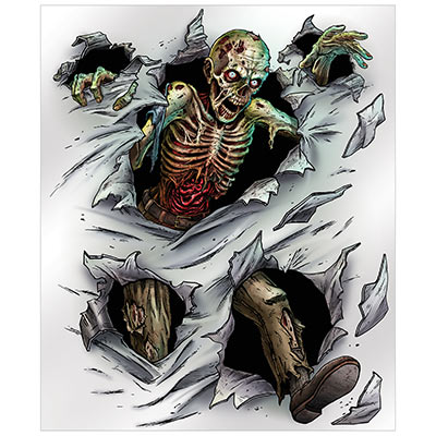 Zombie ripping through a wall, scary decoration