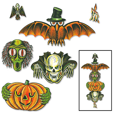 Vintage Halloween Totem Pole Cutouts (Pack of 72) Vintage, Halloween, Totem, Pole, Cutouts, Stackable, vintage, scary, spooks 