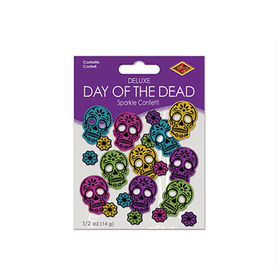 Day Of The Dead Deluxe Sparkle Confetti (Pack of 12) Day Of The Dead Deluxe Sparkle Confetti, day of the dead, confetti, decoration, Halloween, wholesale, inexpensive, bulk