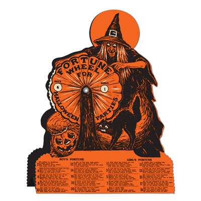 Vintage Halloween Witch Fortune Wheel Game (Pack of 12) Vintage, Halloween, Witch, Fortune, Wheel, Game, party, orange, black, cardstock, spooky, scary 